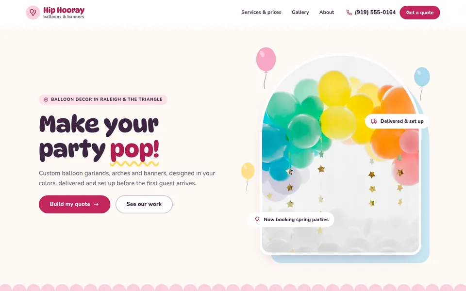 The Balloon & party decor template’s home page