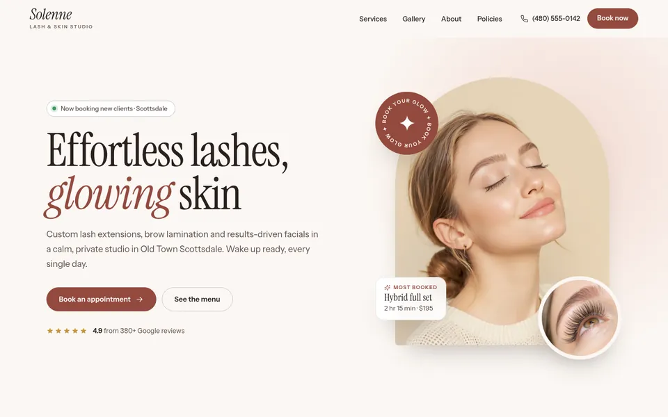 The Beauty template’s home page
