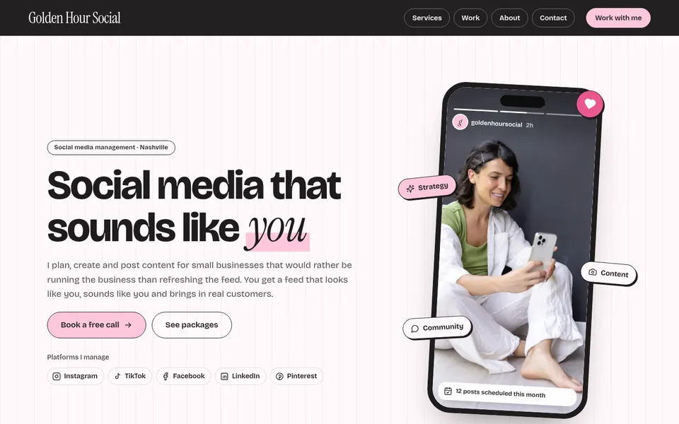 The Social media template’s home page