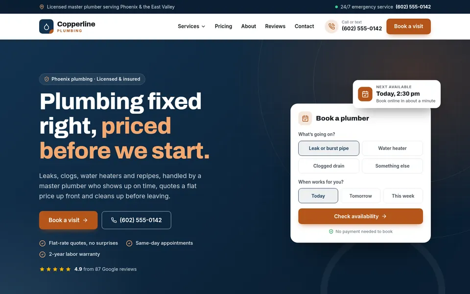 The Trades template’s home page