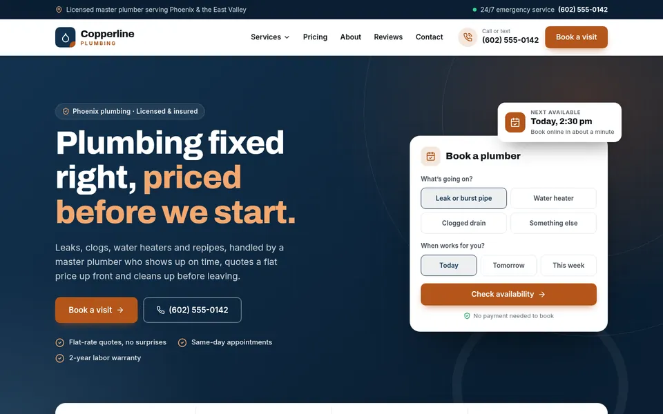 The Trades template’s home page