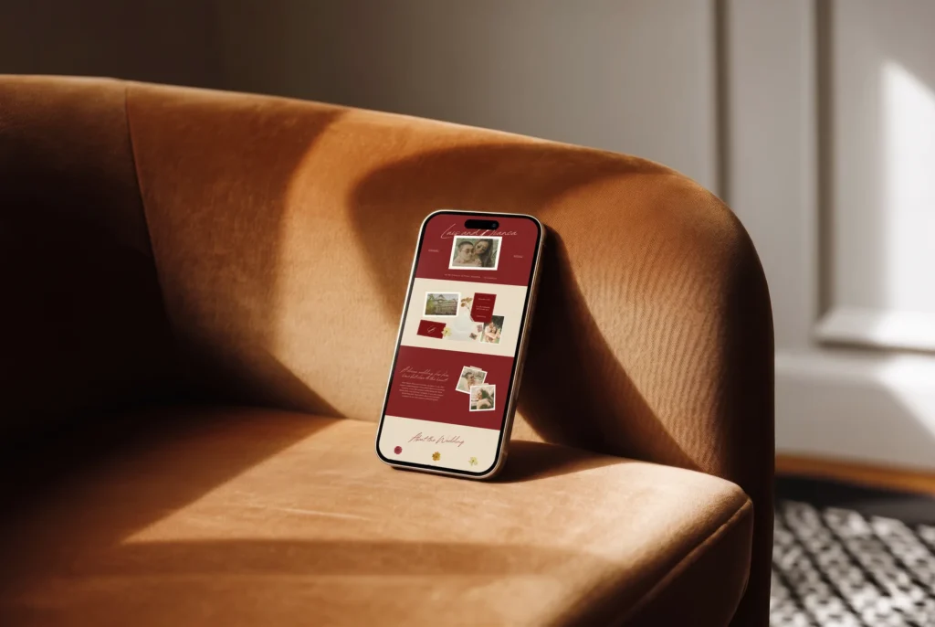 A Squareposh site on a phone, in warm afternoon light