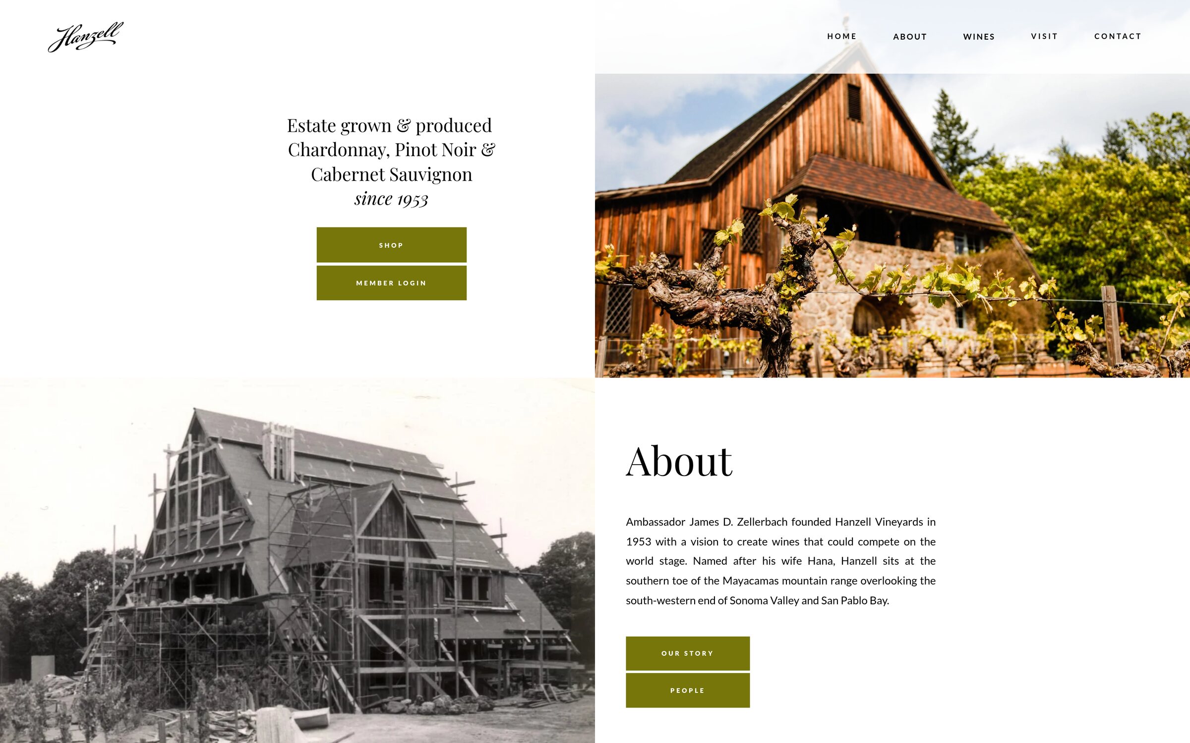 Hanzell Home: estate grown Chardonnay, Pinot Noir and Cabernet Sauvignon since 1953