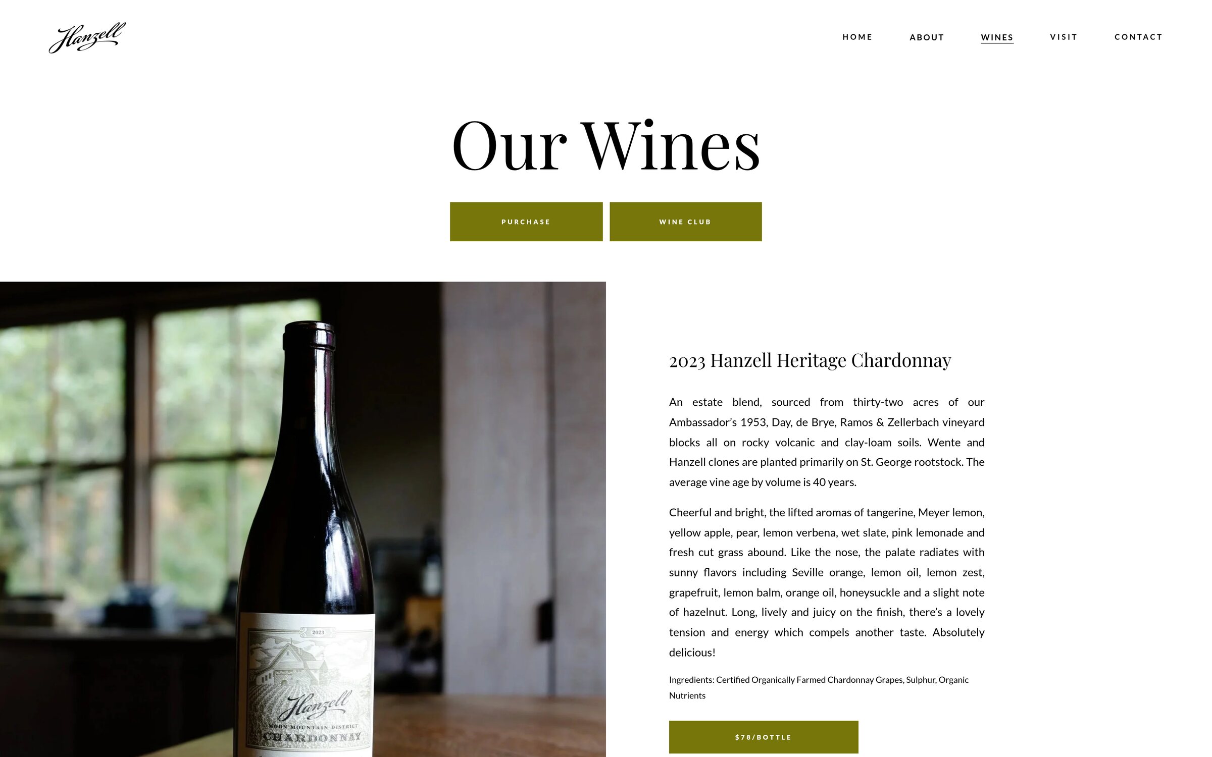 Hanzell Current Releases: tasting notes, ingredients and bottle prices that link to the store