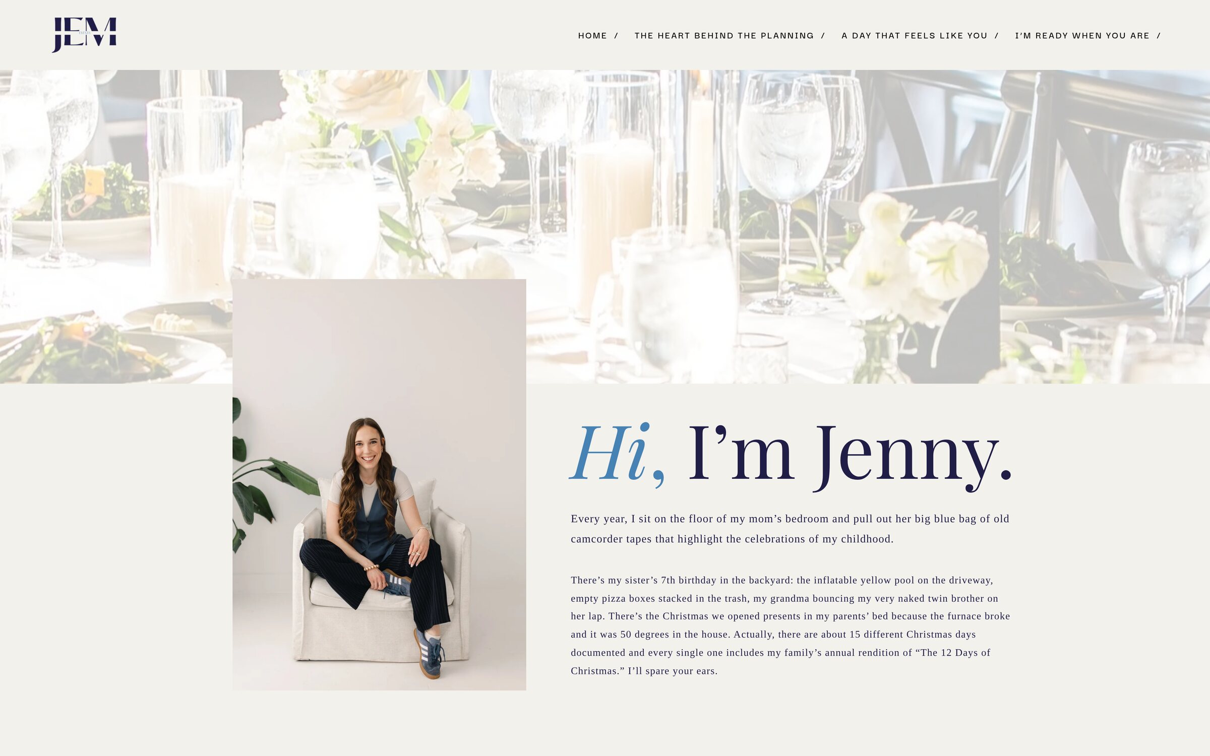 JEM Events About tells Jenny's story in first person and closes with the three question Q&A