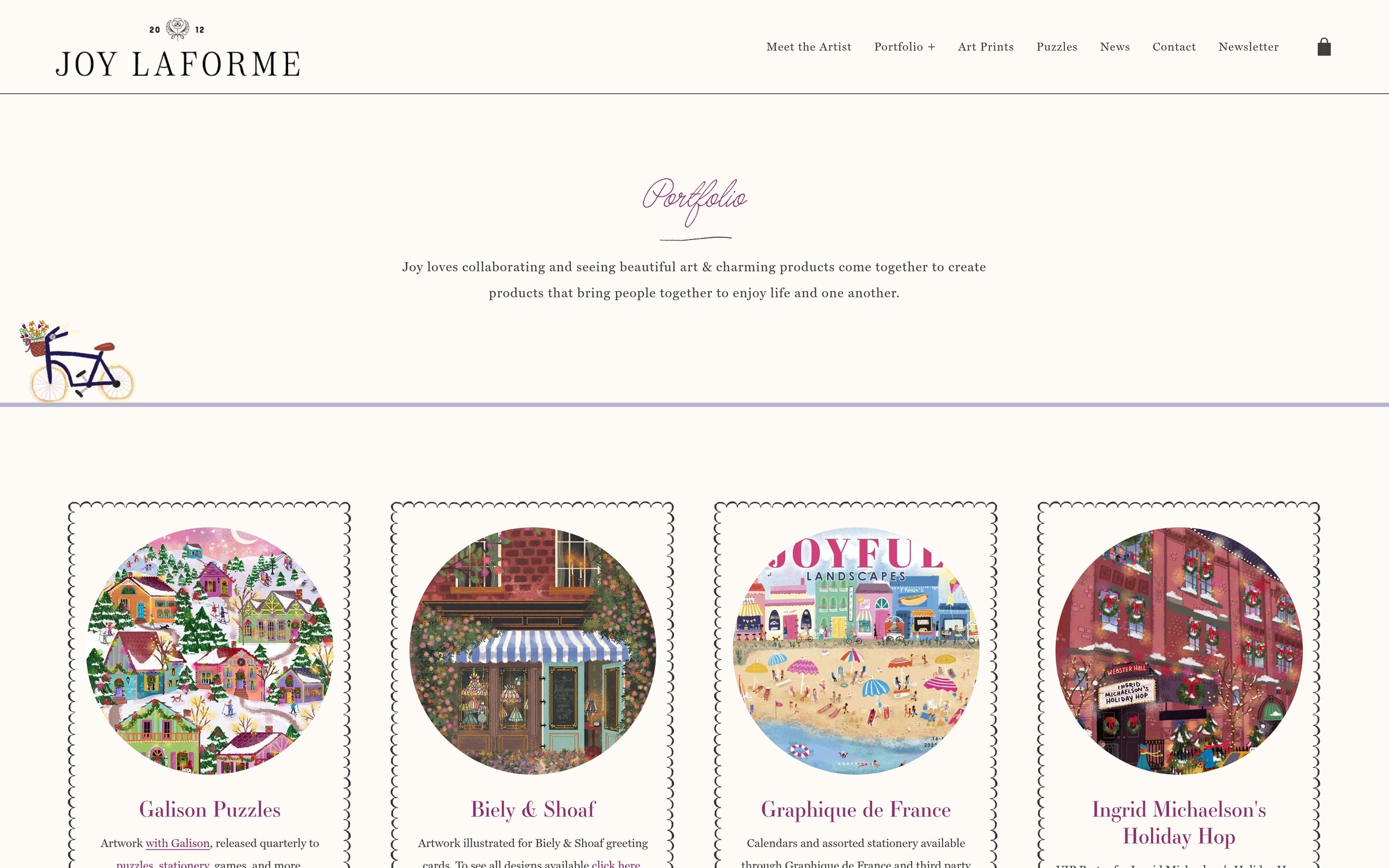 Joy LaForme All Projects: client work in a captioned grid, from puzzles to book covers.