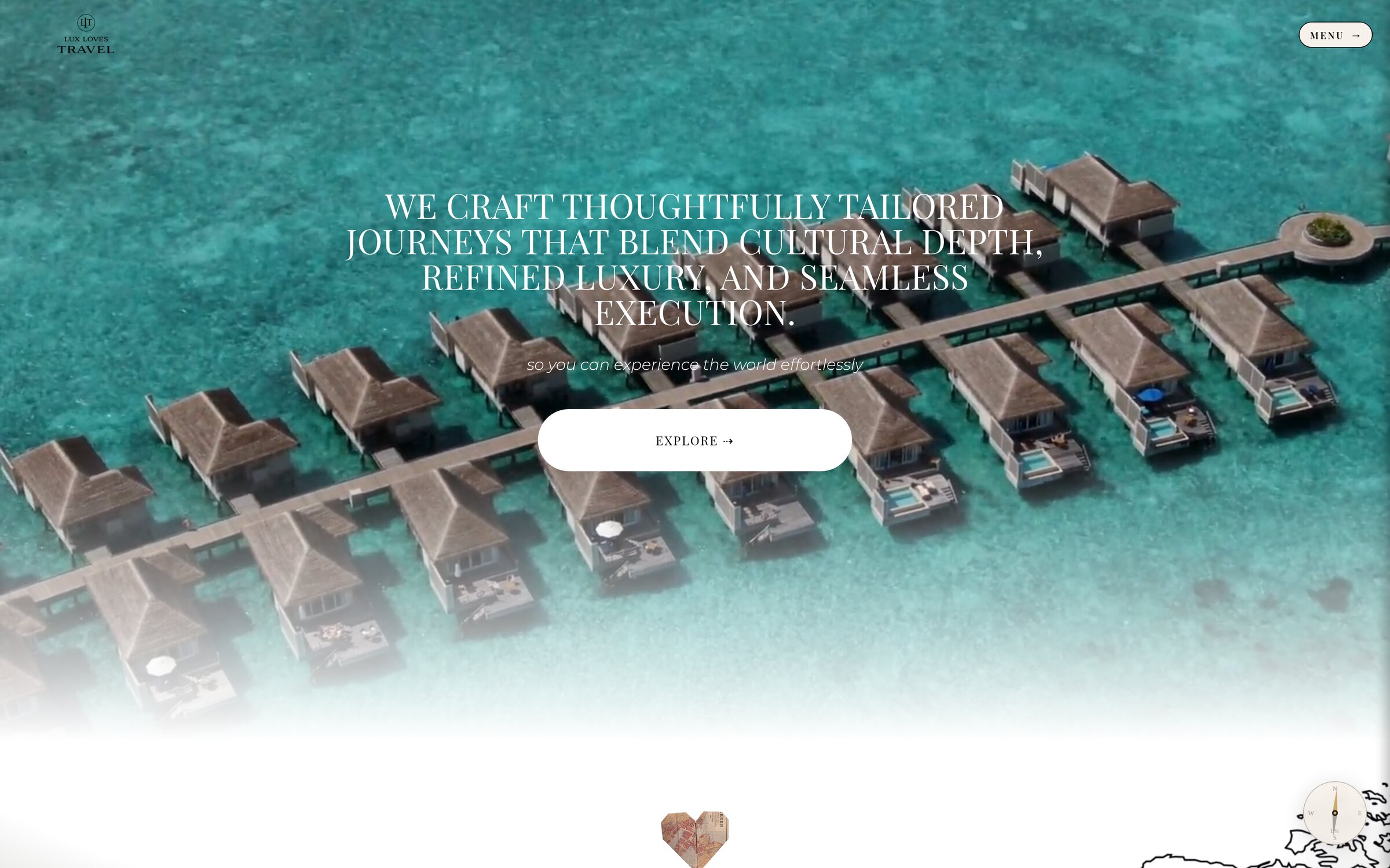Lux Loves Travel The home page, with the hero, service cards and three client letters.