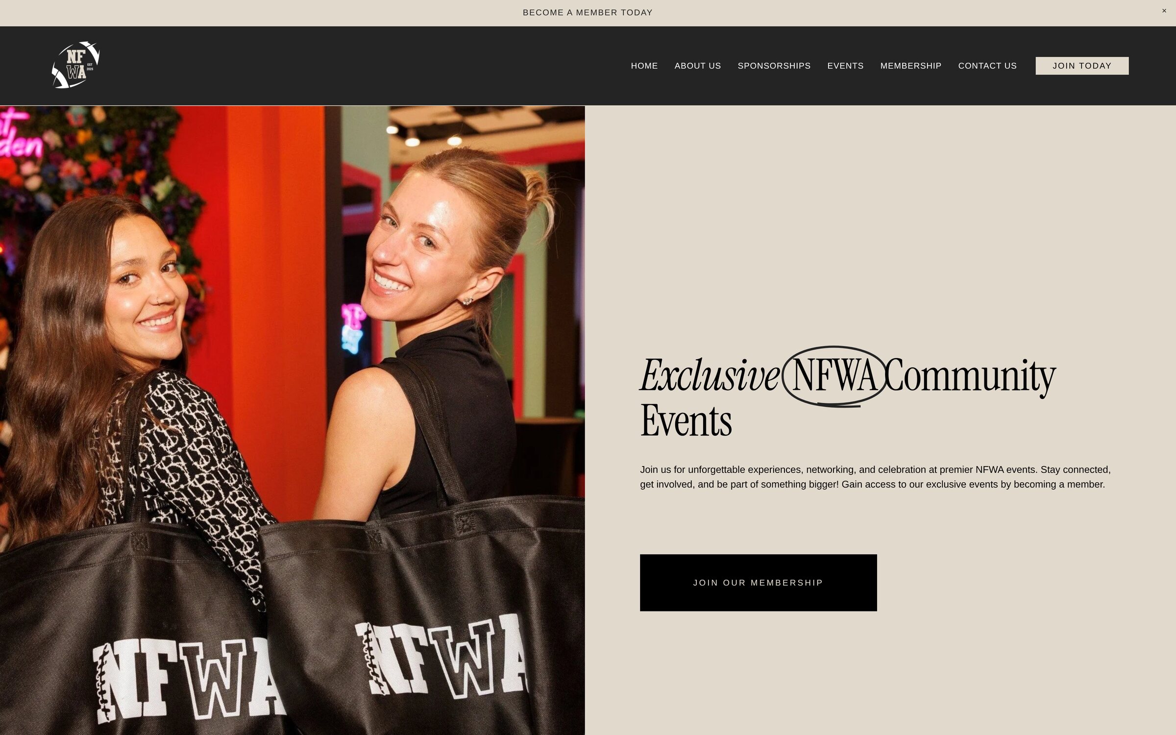 NFWA Events page, with past events and a Photo Gallery link on each