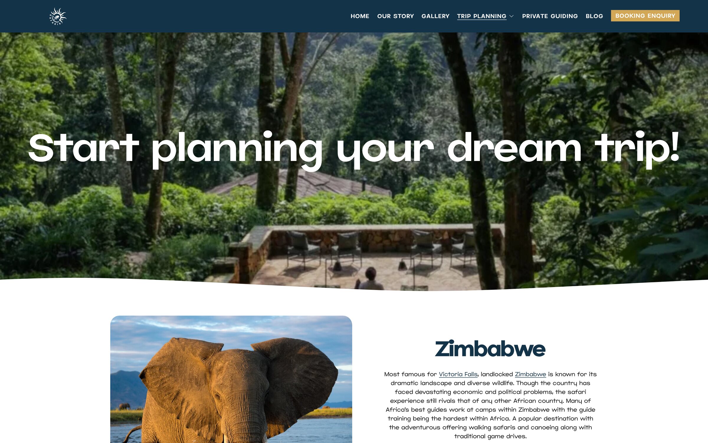 Sundowner Safaris Destinations, ten safari countries each with a summary and a link to its own page.
