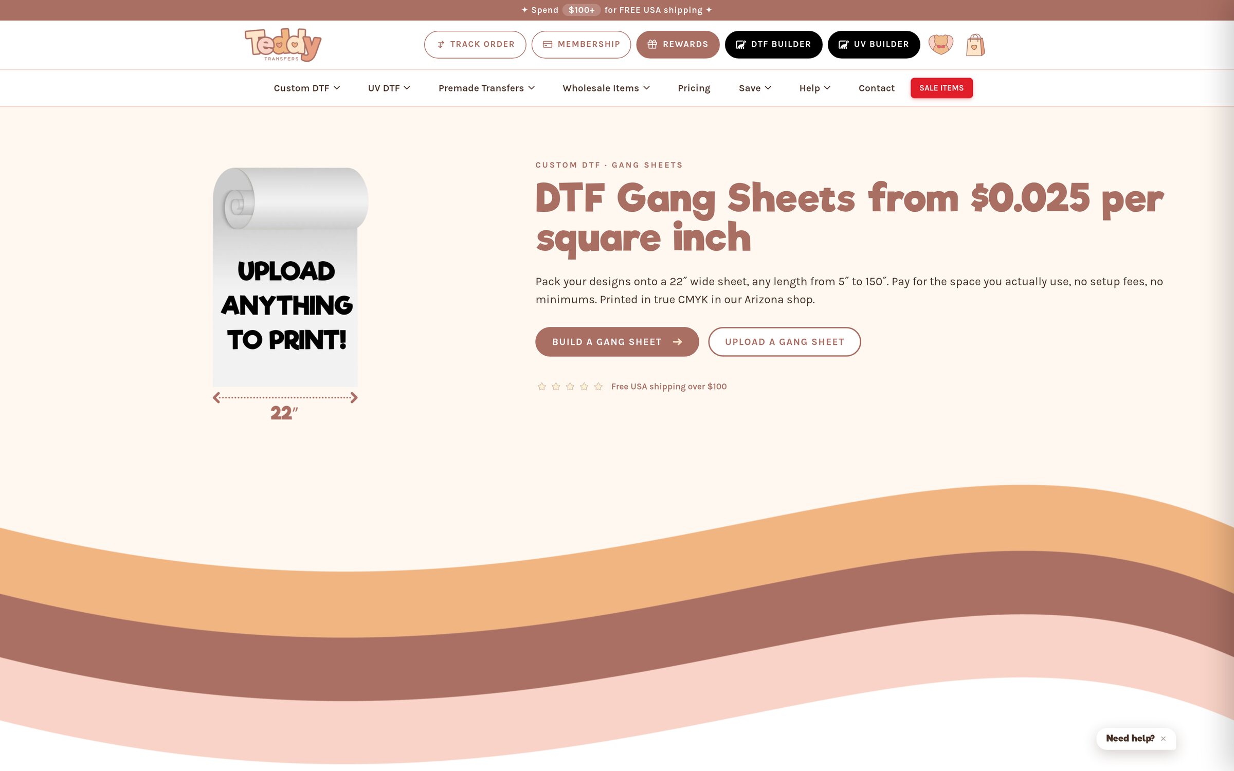 Teddy Transfers DTF gang sheet page