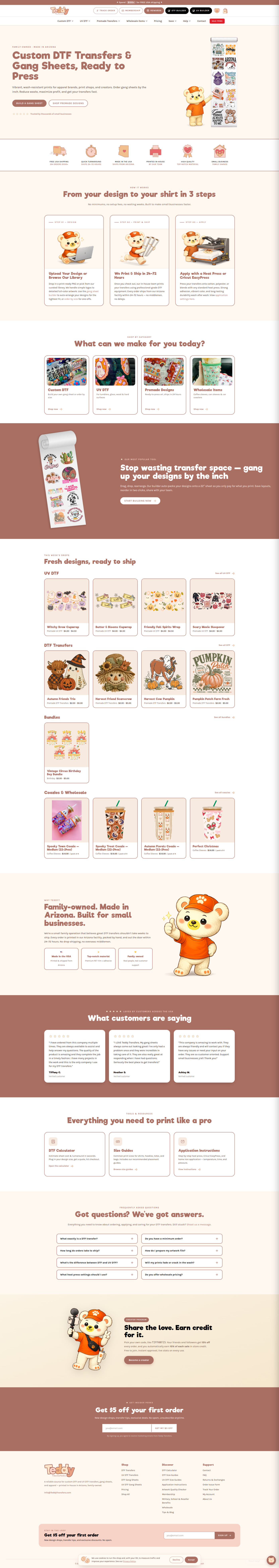 Teddy Transfers homepage, full length
