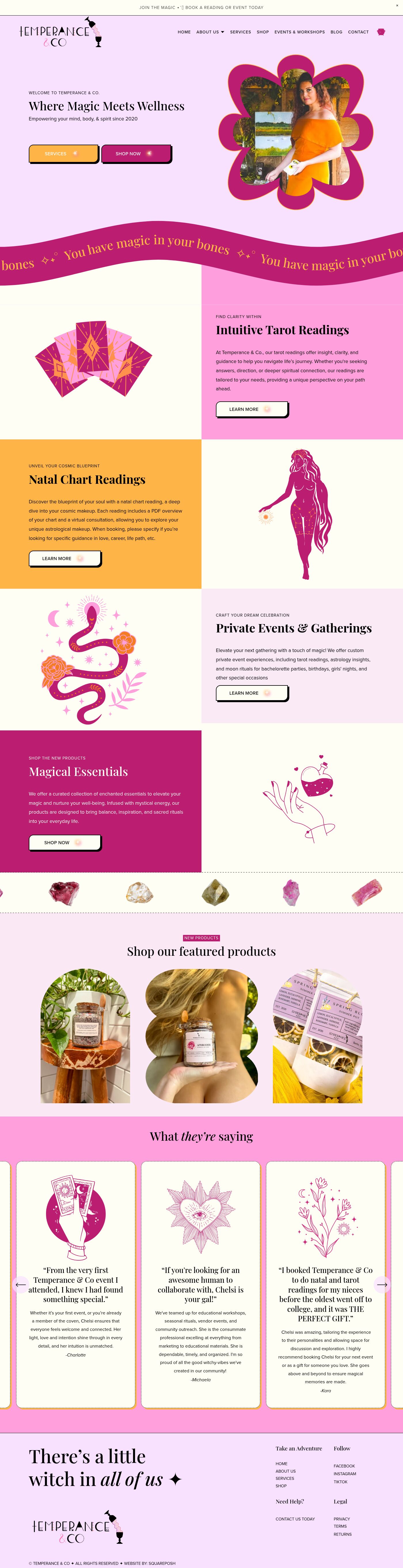 Temperance & Co homepage, full length
