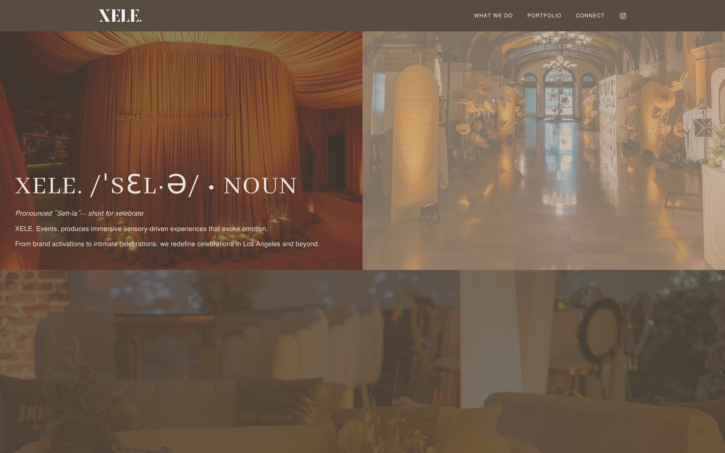 Xele The homepage opens with the name, how to say it and what XELE does.